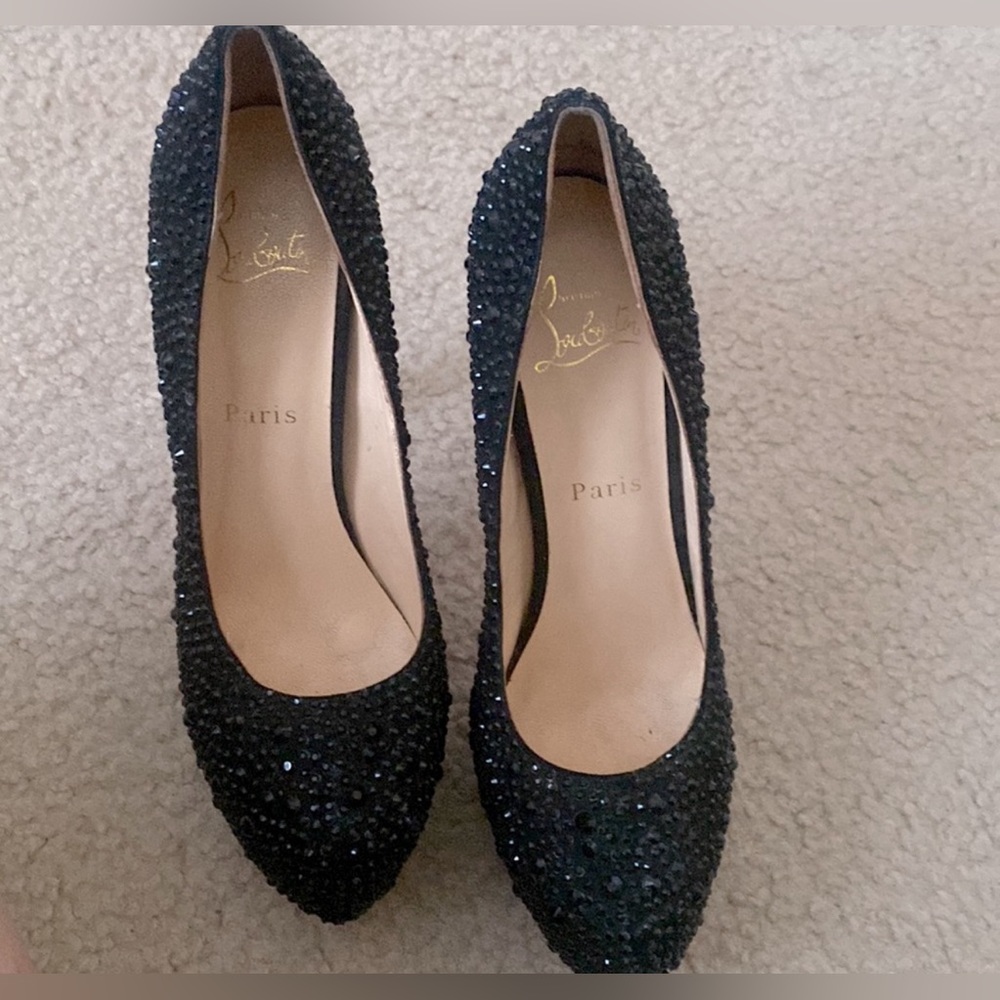 RARE Christian Louboutin Black Swarovski
Crystal Platform Pumps size 9